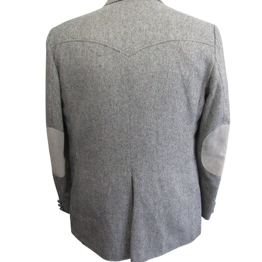 Vintage Western Sport Coat 46R Light Gray Tweed 2 Button Single Vent Yoke - Picture 5 of 11